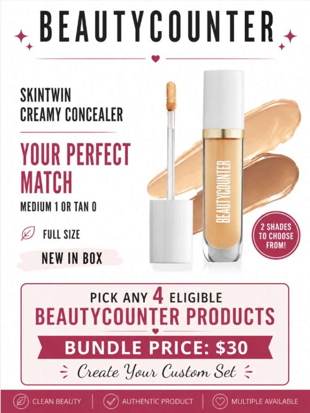 BEAUTYCOUNTER Skintwin Creamy Concealer + Better Blender NIB Bundle 4/$30